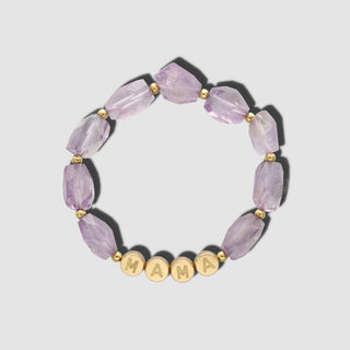 Bracelet made of faceted amethyst beads and 18ct yellow gold letter beads